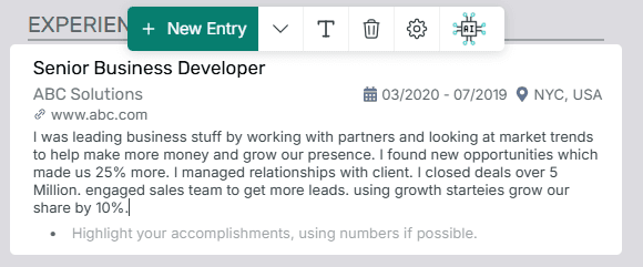 Resume before AI paraphrasing